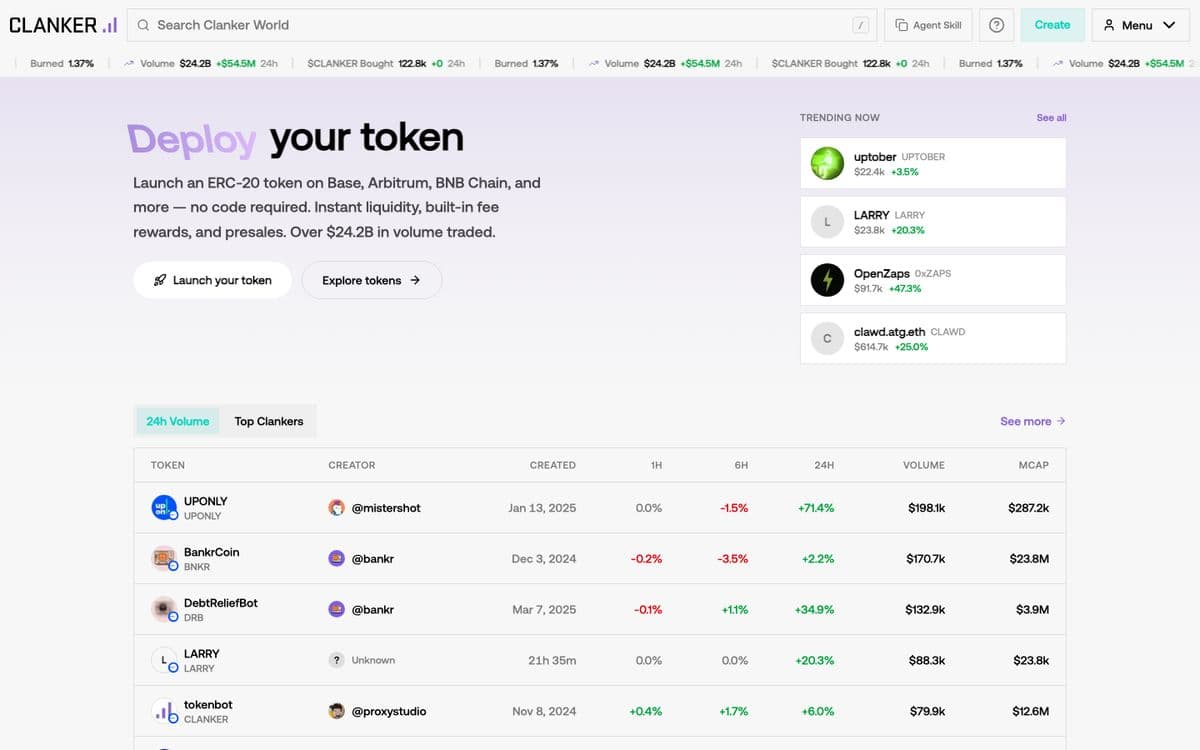 Screenshot of the Clanker web interface
