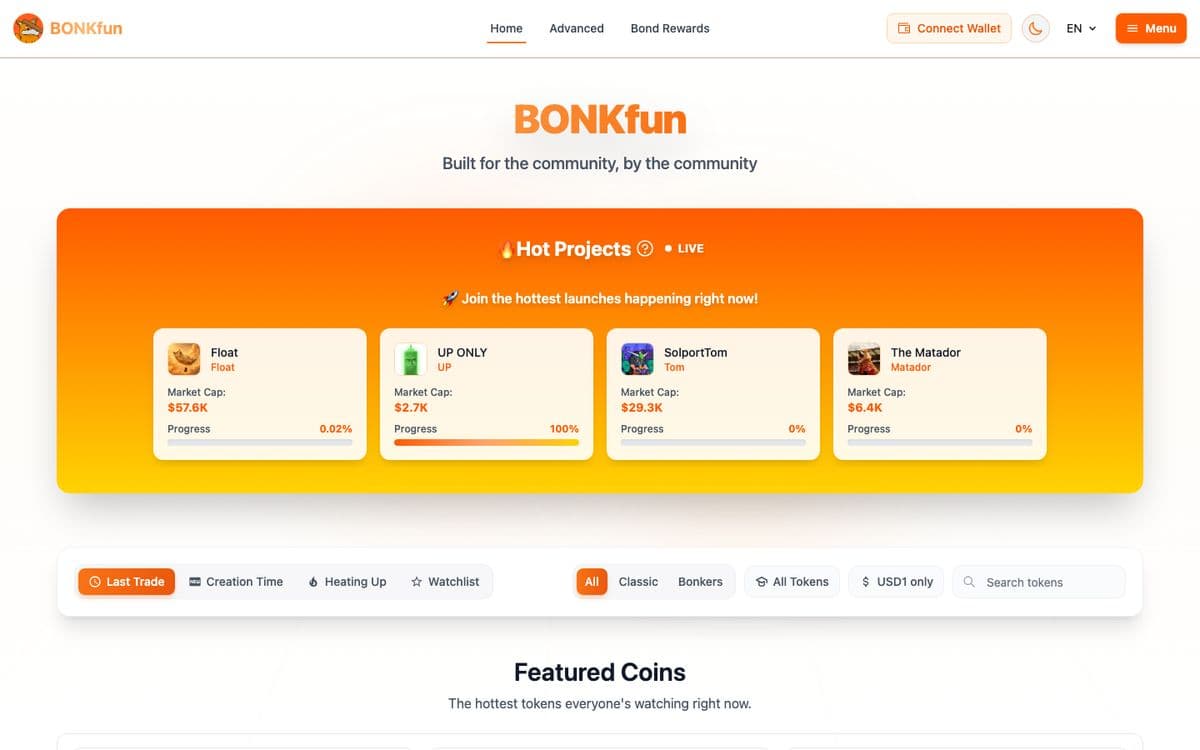 Screenshot of the LetsBONK.fun web interface