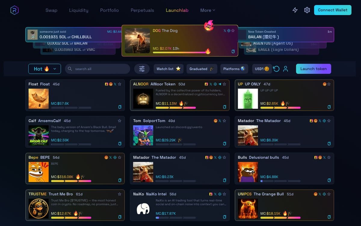 Screenshot of the Raydium LaunchLab web interface